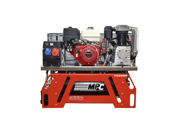 Bensindriven kompressor & elverk 13hk 900l/min 14bar 50l/tank